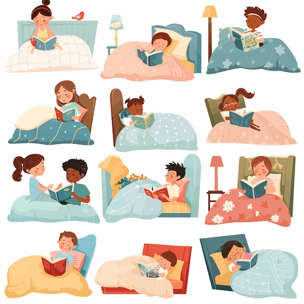 Set_Of_Children_Reading_Books_In_BedKids