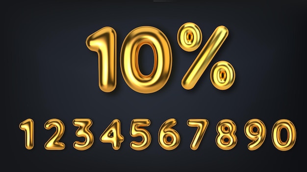 Set off discount promotion sale made of realistic 3d gold balloons Number in the form of golden balloons