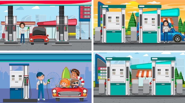 Set of oil petrol and gas relevant scene