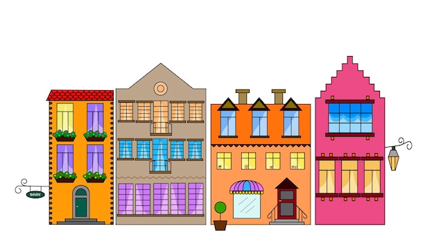 Set of old houses in cartoon style