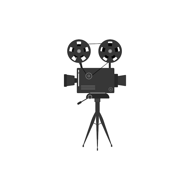 Set of old movie cinema projectors on a tripod. Hand-drawn sketch of an old cinema projectors in monochrome, isolated on white background. Template for banner, flyer or poster. illustration.