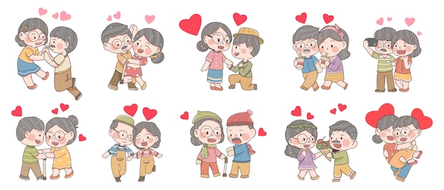 Set of older couple character illustration grandparents' day