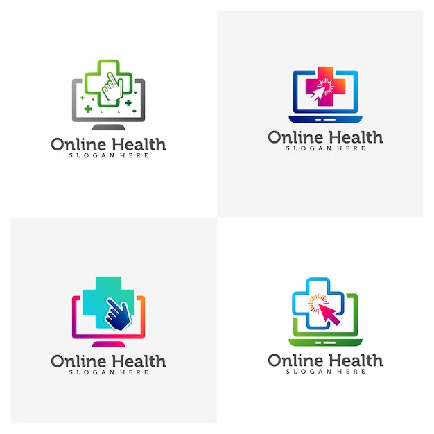 Set of Online Health logo vector designs Health Touch logo designs concept vector Simple Health logo template Arrow with Plus logo icon