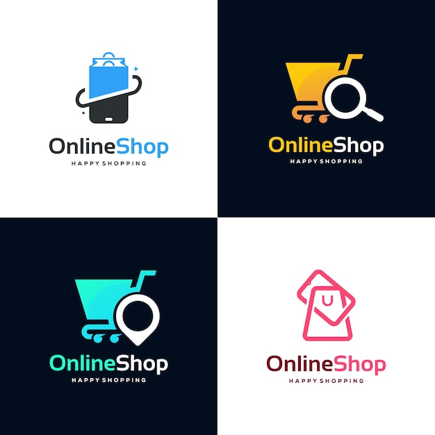 Vector set of online shop logo designs template vector, simple shopping logo icon