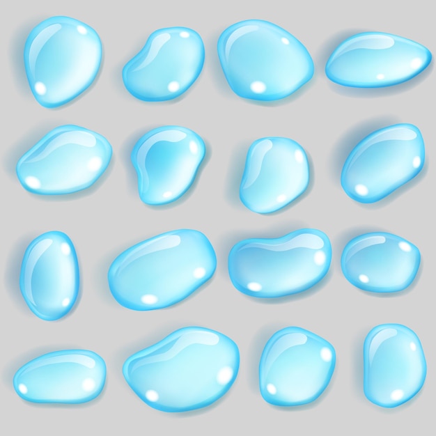 Set of opaque drops of different shapes in light blue colors