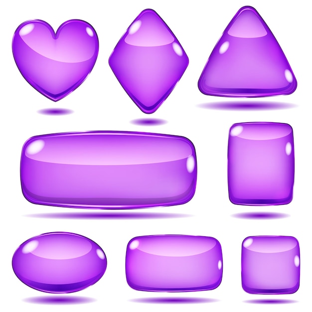 Set of opaque glass shapes in violet colors