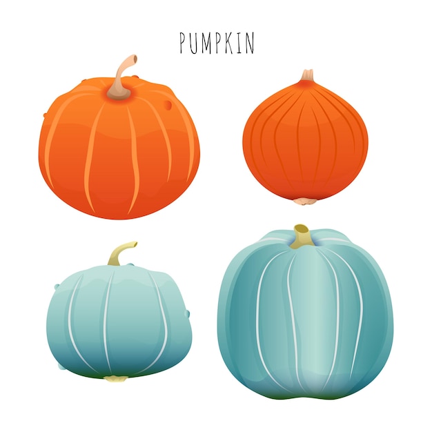 Set of orange and blue pumpkins