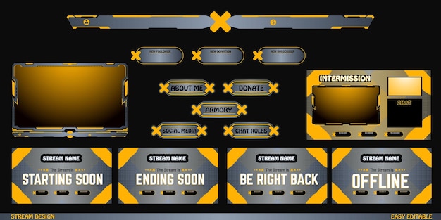 set of orange gaming live stream element design