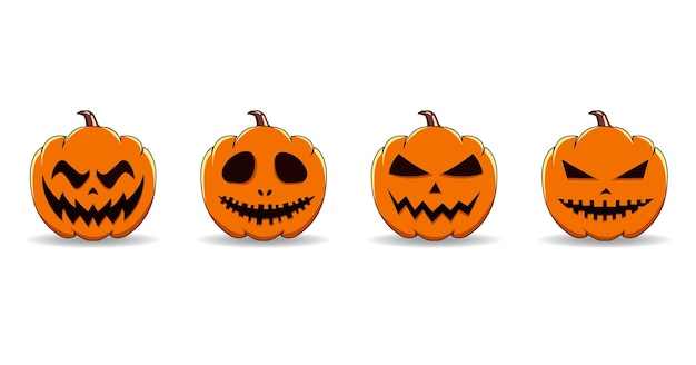 Set of Orange Halloween pumpkin with Scary smile for Happy Halloween Vector illustration