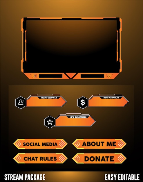 set of orange live streaming element design