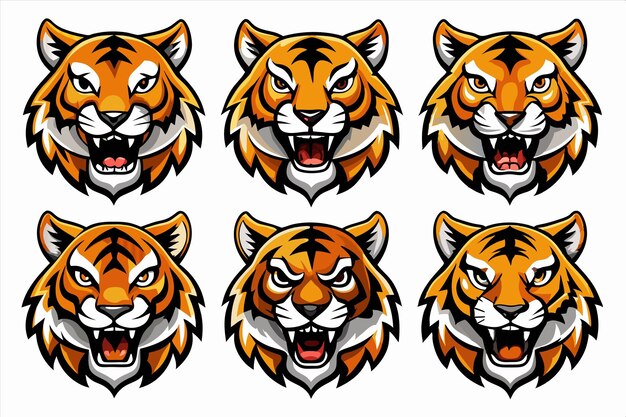 a set of orange tiger faces with the mouth open