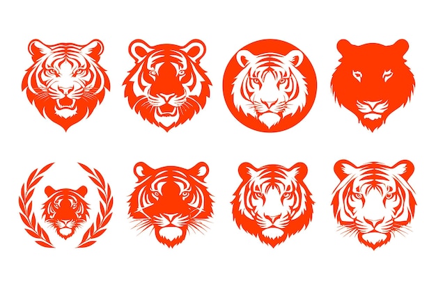 Vector a set of orange tigers with a red background