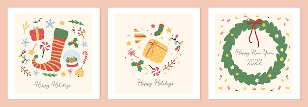 Set of Organic hand drawn christmas cards vector illustration