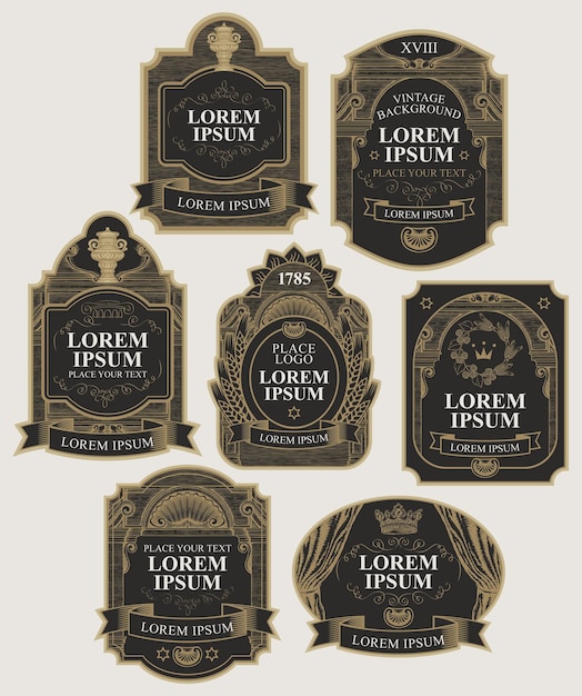 set of ornate hand-drawn labels