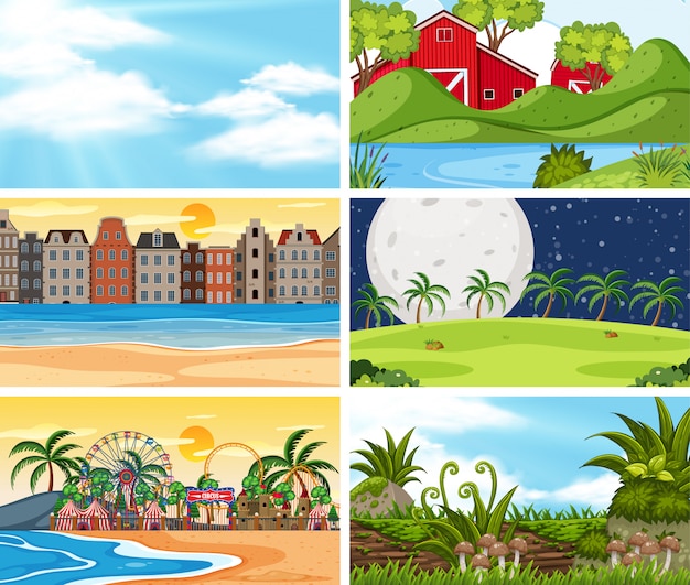 A set of outdoor scene including beach