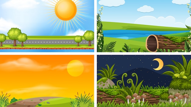 Vector a set of outdoor scene including field