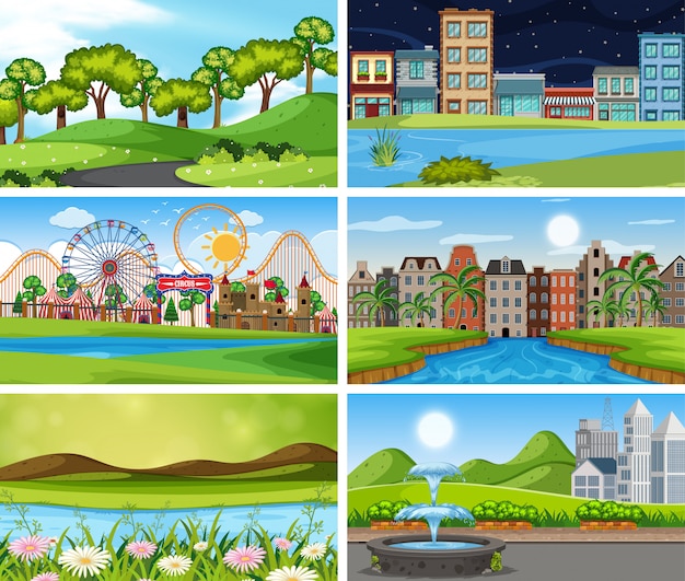 A set of outdoor scene including water