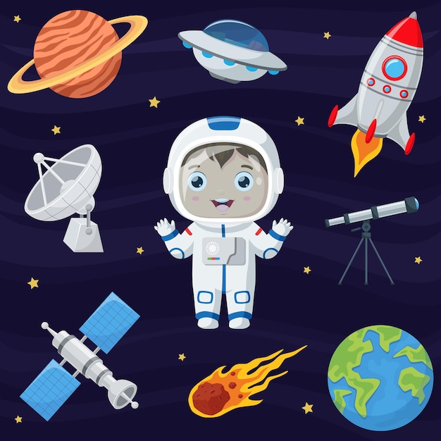 Set of outer space object cartoon