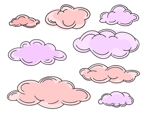 Set of outline clouds in lineart style Simple vector illustration