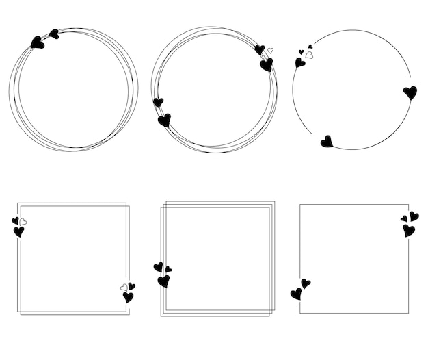 Set of outline frames with heartsCollection of frames for wedding invitationbirthday cards