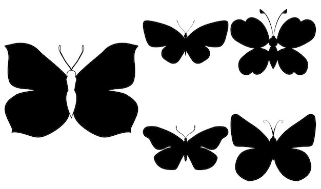 Set of outline silhouette insect butterflies Decorative design