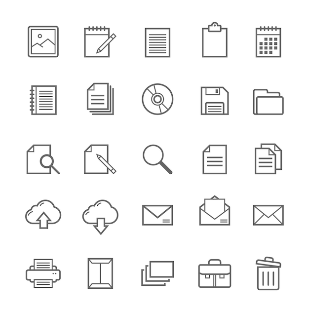 Set of outline stroke document and files icon vector illustration