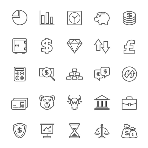 Set of outline stroke money and finance icon vector illustration