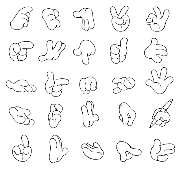 Set of Outlined Cartoon Hands