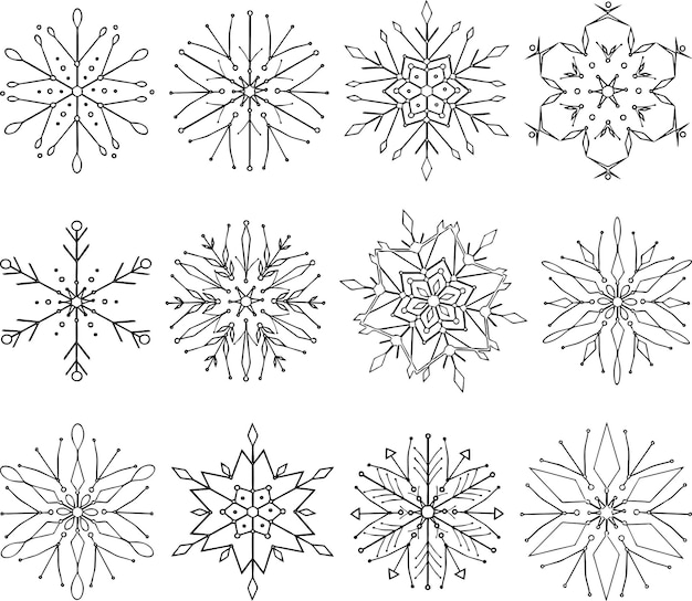 A set of outlines decorative snowflakes