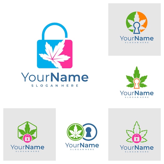 Set of Padlock Cannabis logo template Creative Cannabis logo design concepts