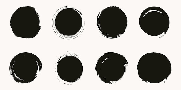 Set of Paint Brush Stroke Circle Isolated On White Background. Vector