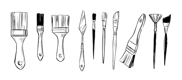 Set of paint brushes. Hand drawn sketch.