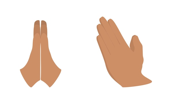 Vector set of palms folded for prayer. african american or latin america hand. vector illustation.