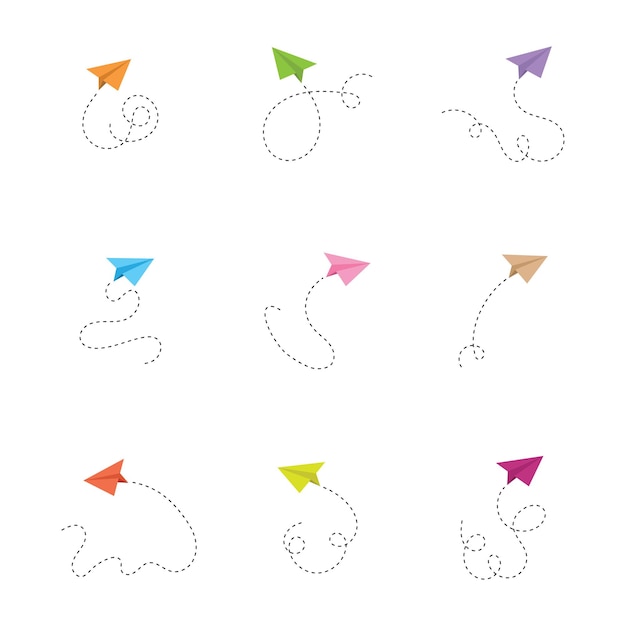 Set of paper airplane icon with different color vector illustration