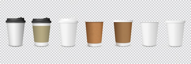 Set of paper Coffee Cups on transparent background