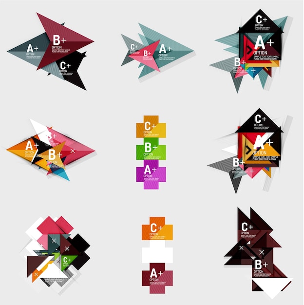 Set of paper design style geometrical banners with sample text infographic elements