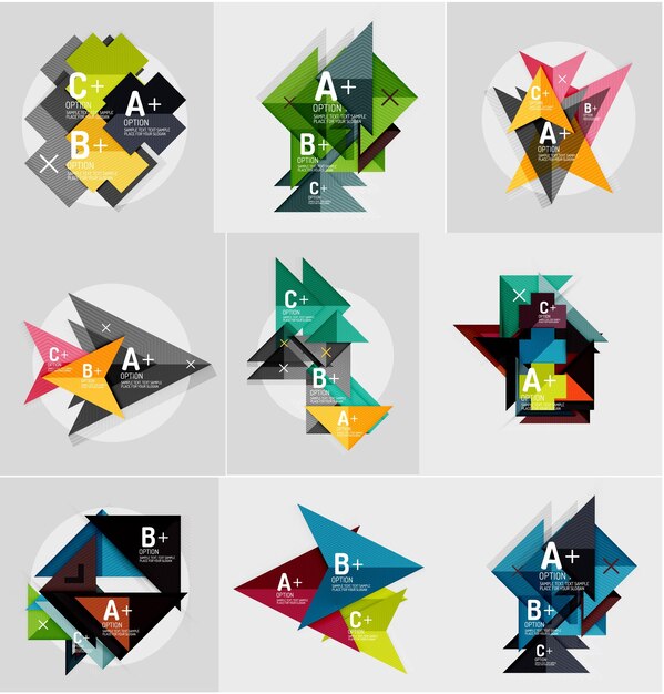 Set of paper design style geometrical banners with sample text infographic elements