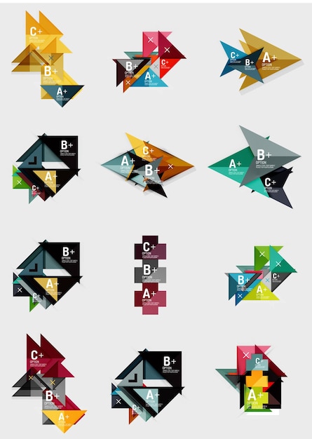 Set of paper design style geometrical banners with sample text infographic elements