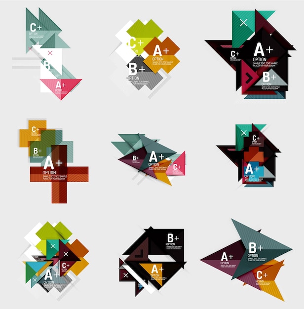 Set of paper design style geometrical banners with sample text infographic elements