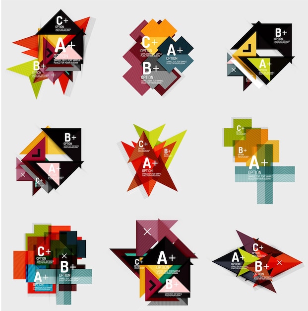 Set of paper design style geometrical banners with sample text infographic elements