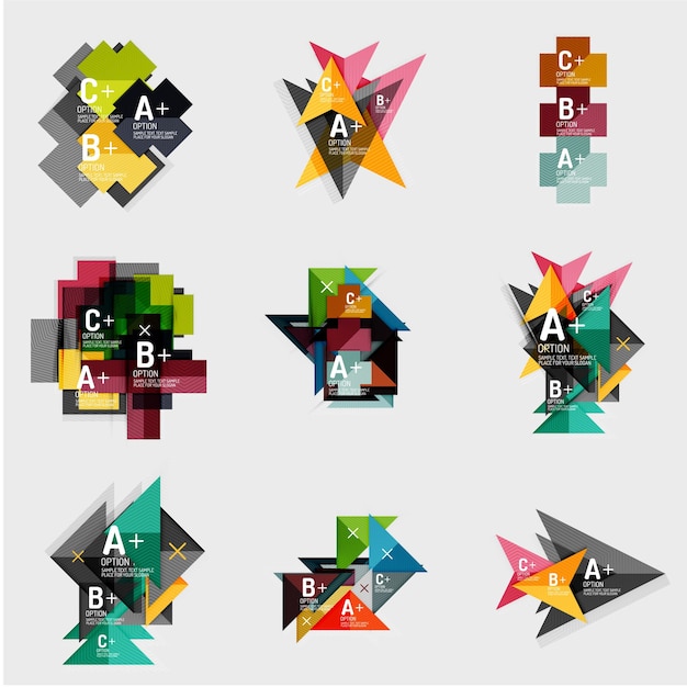 Set of paper design style geometrical banners with sample text infographic elements