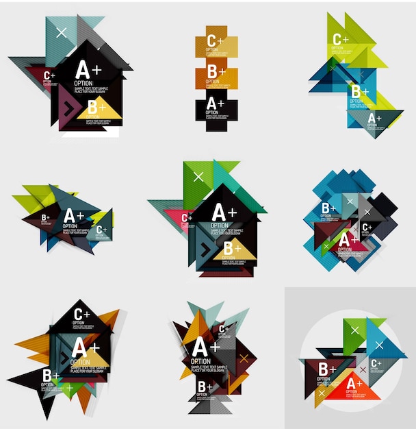 Set of paper design style geometrical banners with sample text infographic elements