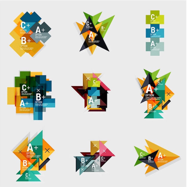 Set of paper design style geometrical banners with sample text infographic elements