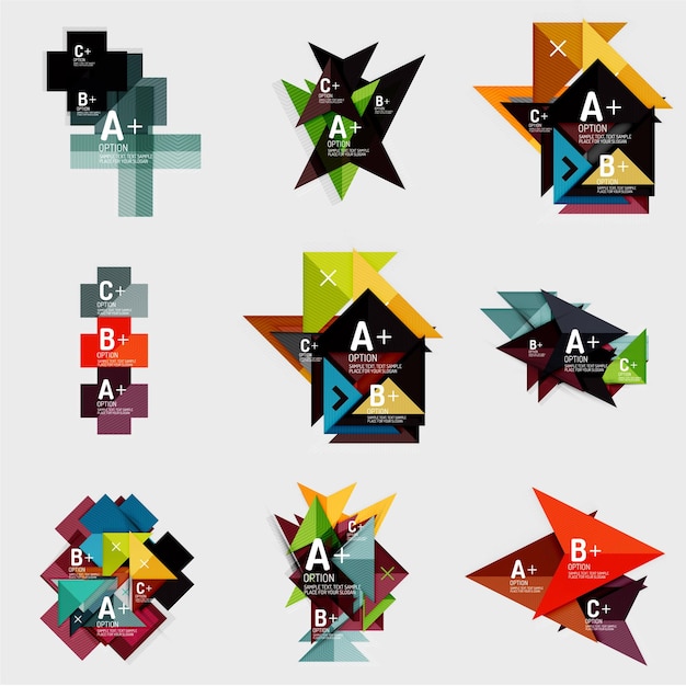 Set of paper design style geometrical banners with sample text infographic elements