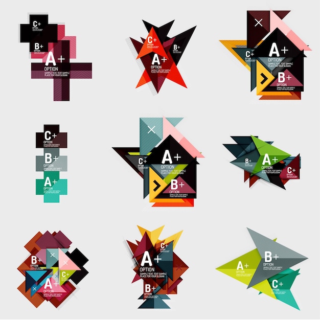 Set of paper design style geometrical banners with sample text infographic elements