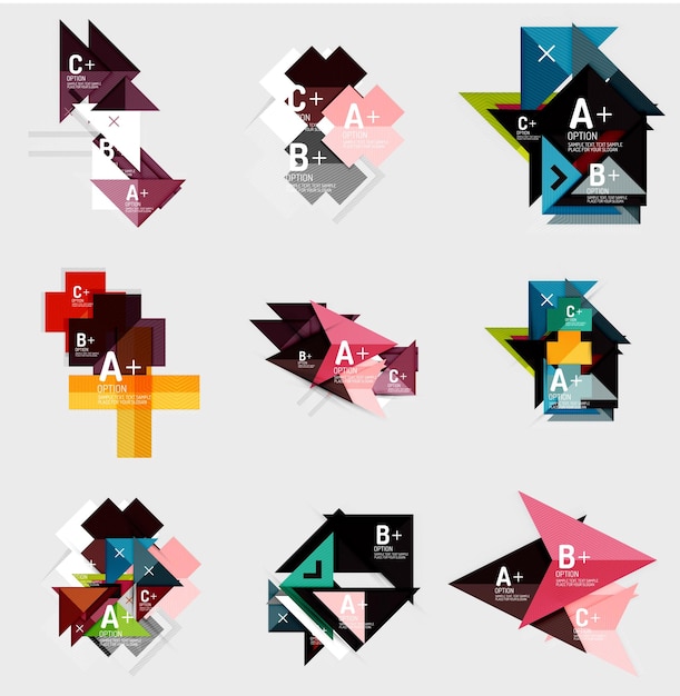 Set of paper design style geometrical banners with sample text infographic elements