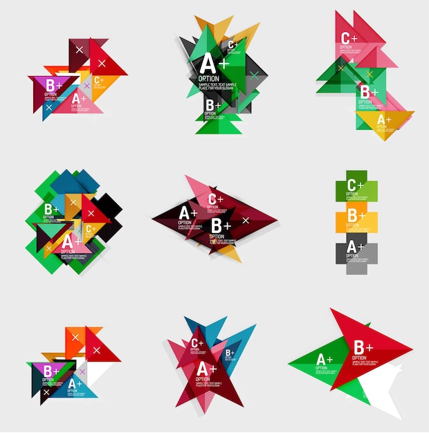 Set of paper design style geometrical banners with sample text infographic elements