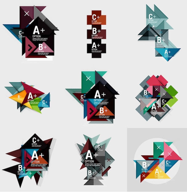 Set of paper design style geometrical banners with sample text infographic elements