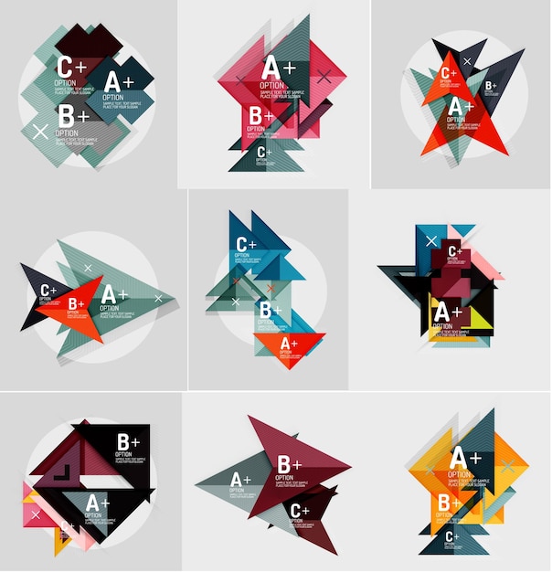 Set of paper design style geometrical banners with sample text infographic elements