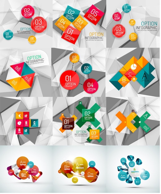 Set of paper graphic infographic modern template